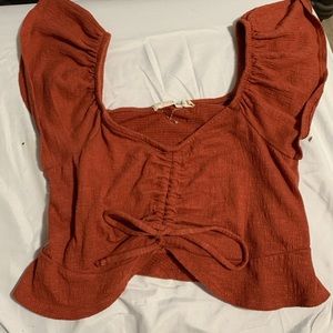 Cropped dress shirt with cinched bow